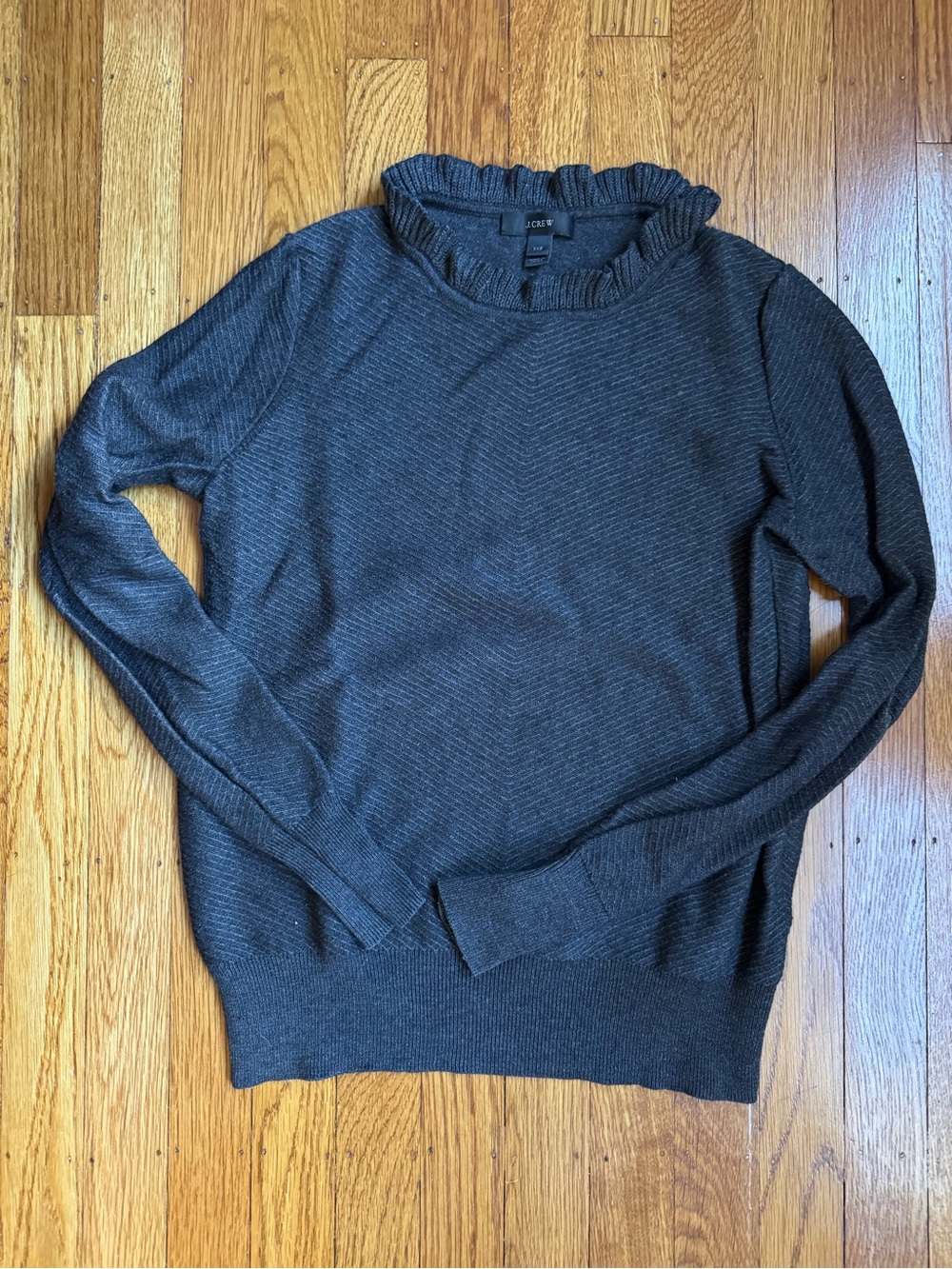 J. Crew Dark Gray Ruffled Neck Sweater